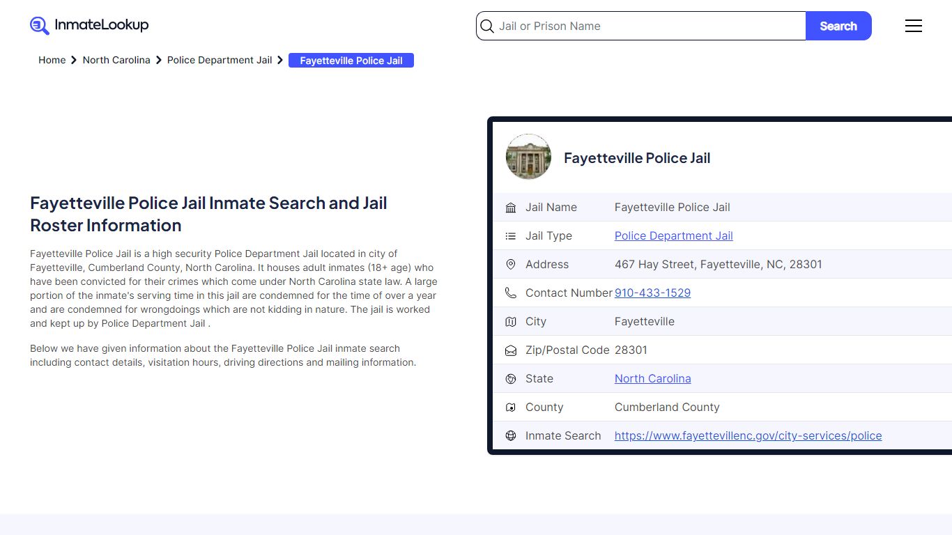 Fayetteville Police Jail Inmate Search - Inmate Lookup